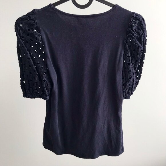 H&M Navy Eyelet Puff Sleeve Top - Picture 3 of 5